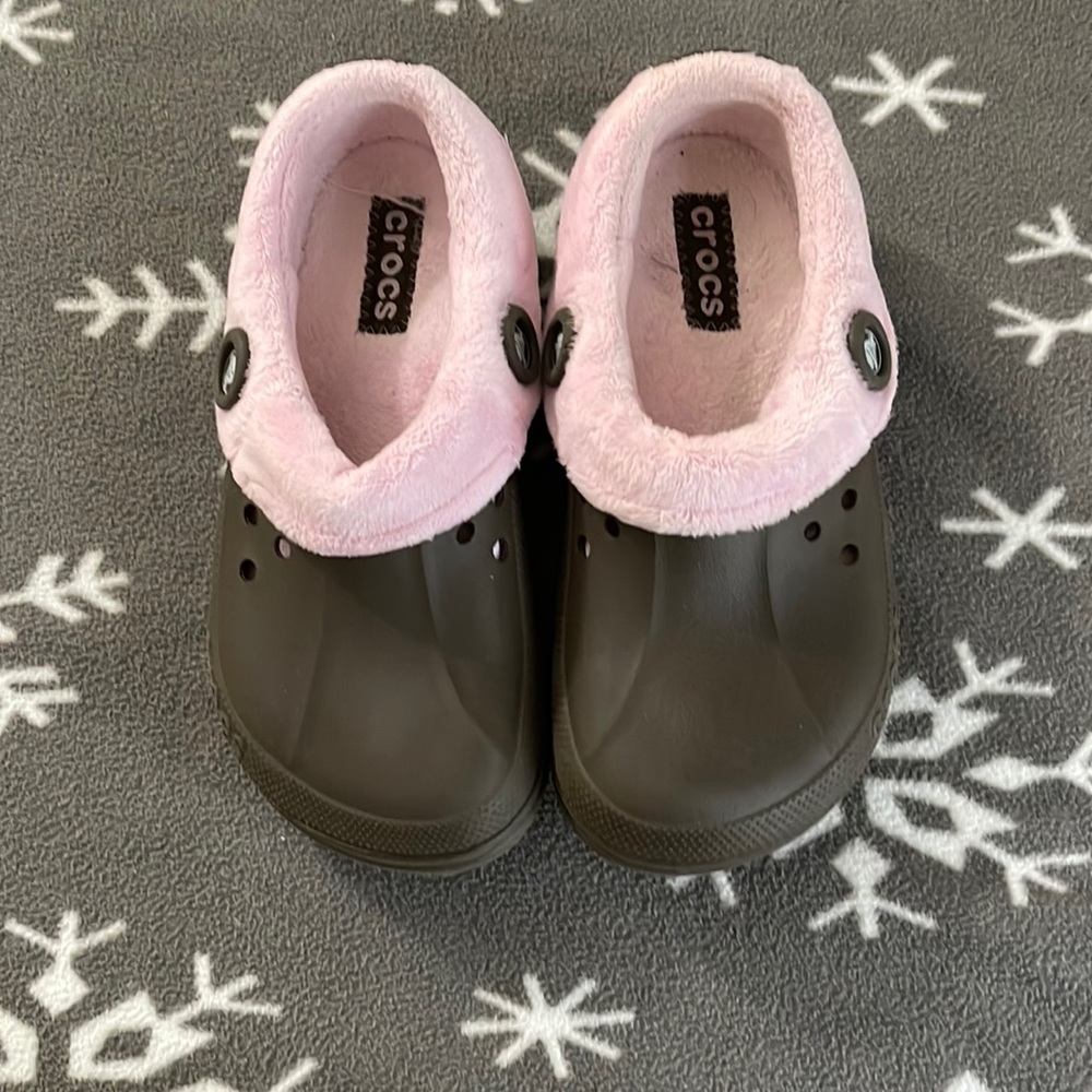 Brown and Pink lined Crocs